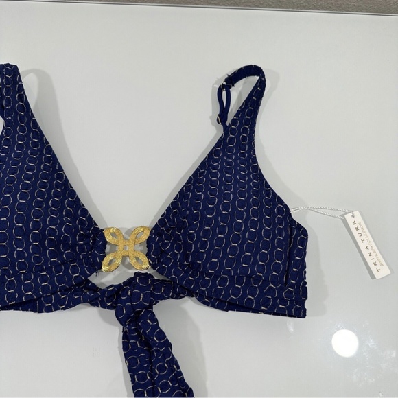 NEW $98 TRINA TURK ] 6 ] Adeline Metallic Print Bikini Top in Blue & Gold‎ - Picture 6 of 10